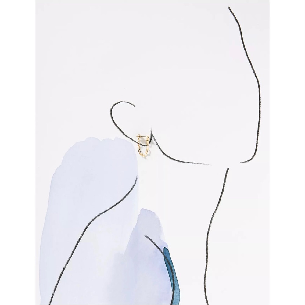 NWT Anthropologie TAI Chain Link Drop Earrings Gold Opal Stone - Picture 4 of 16